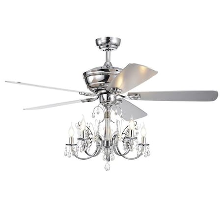Warehouse Of Tiffany Warehouse of Tiffany CFL-8390REMO-CH 52 in. Camilla 5-Light Lighted Ceiling Fan with Branched Chandelier; Chrome CFL-8390REMO/CH